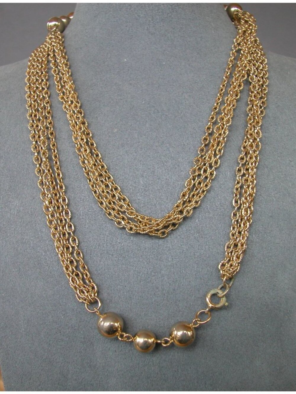 Gold Tone Chain Necklace 34 Inches, 4 Strands